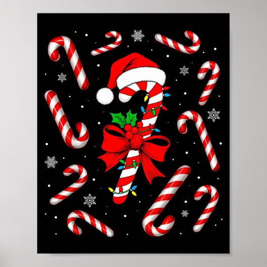 Funny Red And White Candy Cane Xmas Lights Santa C Poster (Vorne)