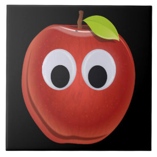 Funny Red Apple mit Googly Eyes Fliese