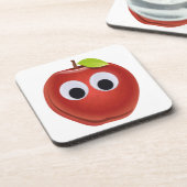 Funny Red Apple mit Googly Eyes Getränkeuntersetzer (Linke Seite)