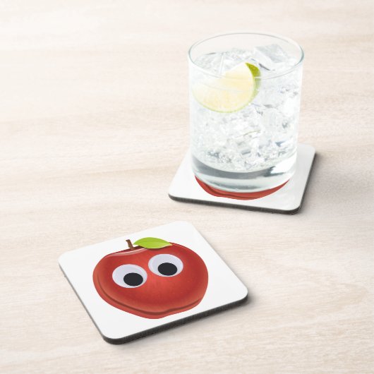 Funny Red Apple mit Googly Eyes Getränkeuntersetzer (Rechte Seite)