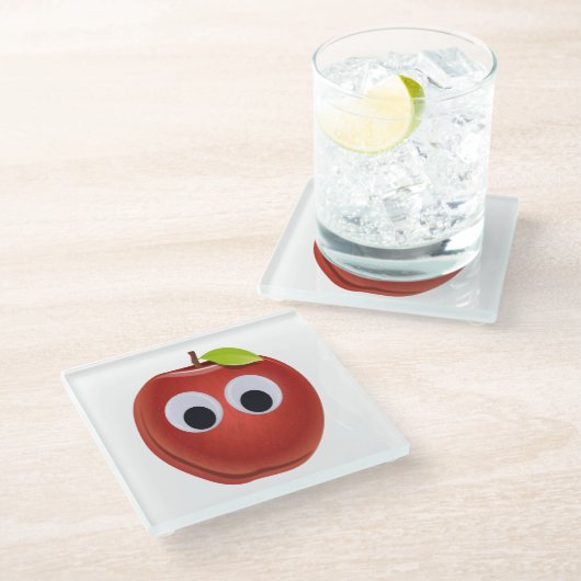 Funny Red Apple mit Googly Eyes Glasuntersetzer (Schrägansicht)