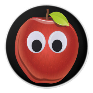 Funny Red Apple mit Googly Eyes Keramikknauf