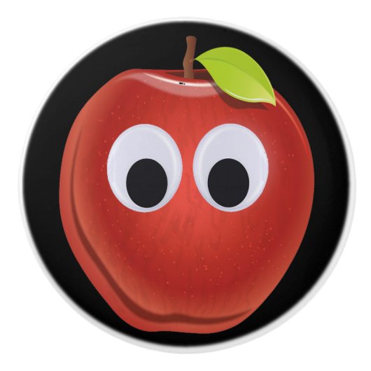 Funny Red Apple mit Googly Eyes Keramikknauf (Vorderseite)