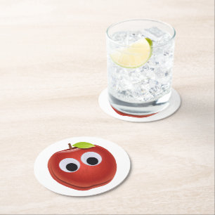 Funny Red Apple mit Googly Eyes Runder Pappuntersetzer