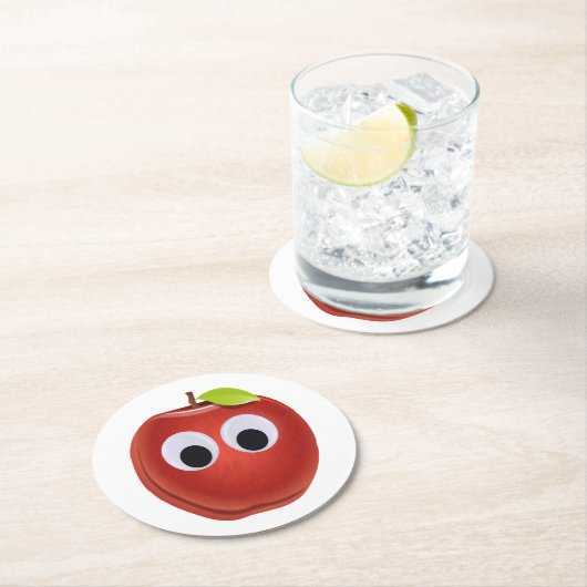 Funny Red Apple mit Googly Eyes Runder Pappuntersetzer (Vor Ort)