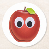 Funny Red Apple mit Googly Eyes Runder Pappuntersetzer (Vorderseite)