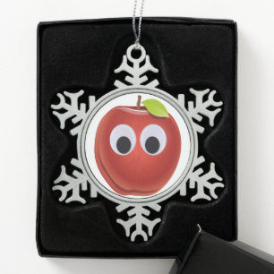 Funny Red Apple mit Googly Eyes Schneeflocken Zinn-Ornament
