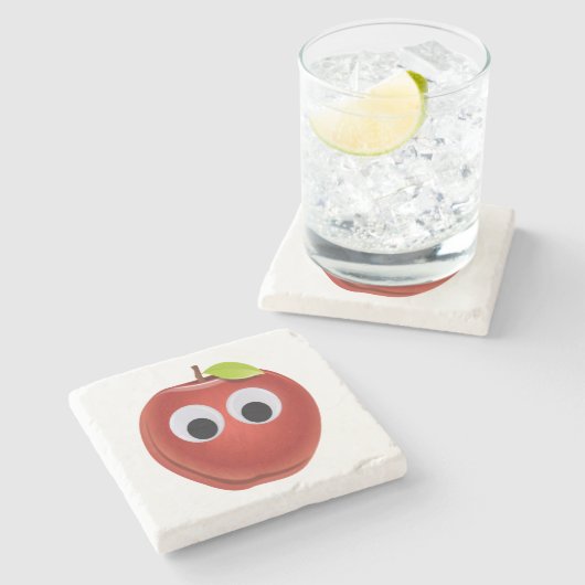 Funny Red Apple mit Googly Eyes Steinuntersetzer (Seitenansicht)