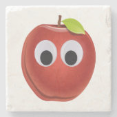 Funny Red Apple mit Googly Eyes Steinuntersetzer (Vorderseite)