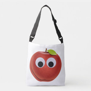 Funny Red Apple mit Googly Eyes Tragetaschen Mit Langen Trägern