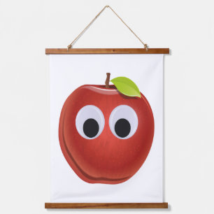 Funny Red Apple mit Googly Eyes Wandteppich Mit Holzrahmen