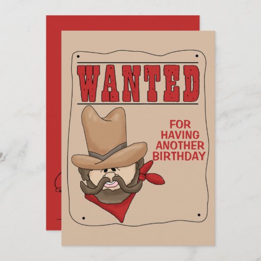 Funny Red Beige Gewollt Poster Birthday Einladung (Vorne/Hinten)
