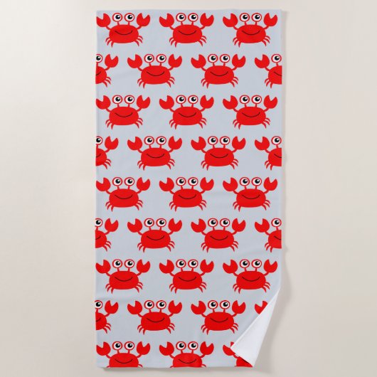 Funny Red Cartoon Crab Beach Pattern Kinderfarben Strandtuch (Vorderseite)