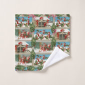 FUNNY RED CHRISTMAS ELVES, HOLLYBERRIES, MISTLETOS BADHANDTUCH SET (Waschlappen)