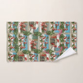 FUNNY RED CHRISTMAS ELVES, HOLLYBERRIES, MISTLETOS BADHANDTUCH SET (Handtuch)