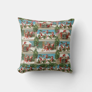 FUNNY RED CHRISTMAS ELVES, HOLLYBERRIES, MISTLETOS KISSEN