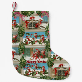FUNNY RED CHRISTMAS ELVES, HOLLYBERRIES, MISTLETOS KLEINER WEIHNACHTSSTRUMPF