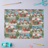 FUNNY RED CHRISTMAS ELVES, HOLLYBERRIES, MISTLETOS SEIDENPAPIER (Basteln)