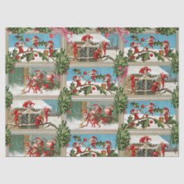 FUNNY RED CHRISTMAS ELVES, HOLLYBERRIES, MISTLETOS SEIDENPAPIER