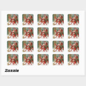 FUNNY RED CHRISTMAS ELVES SWEEPING IN the SNOW Quadratischer Aufkleber (Blatt)