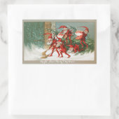 FUNNY RED CHRISTMAS ELVES SWEEPING IN the SNOW Rechteckiger Aufkleber (Tasche)