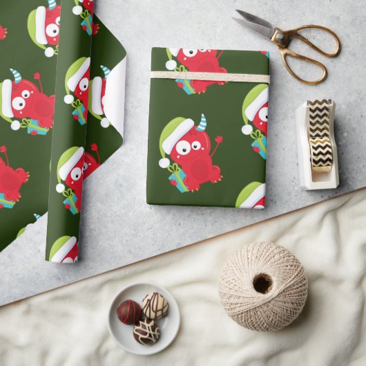 Funny Red Christmas Monster Kids Holiday Geschenkpapier (Kunsthandwerk)