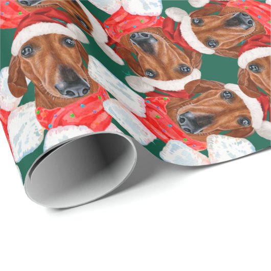 Funny Red Dackel Christmas Pattern Geschenkpapier (Rolleneckpunkt)