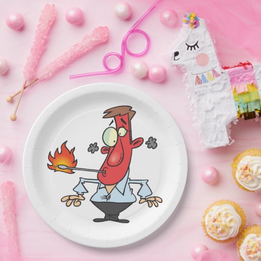 Funny Red Face Man with Thermometer Fever Pappteller (Party)