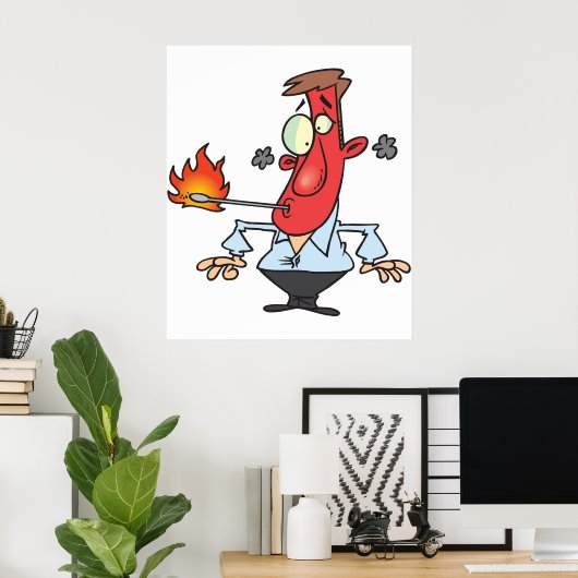 Funny Red Face Man with Thermometer Fever Poster (Heimbüro)