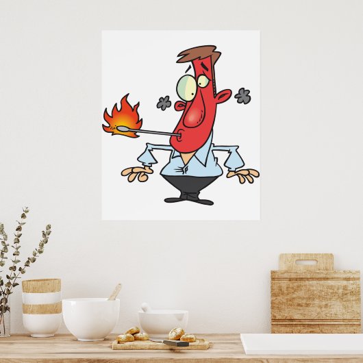 Funny Red Face Man with Thermometer Fever Poster (Küche)