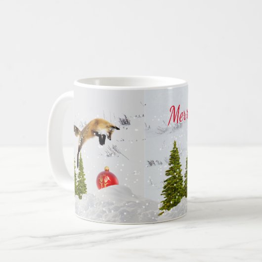 Funny Red Fox Jagen Weihnachtsschmuck im Schnee Kaffeetasse (Vorderseite Links)