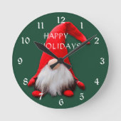 Funny Red Gnome Christmas Runde Wanduhr (Vorderseite)