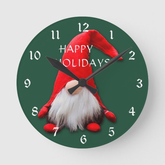 Funny Red Gnome Christmas Runde Wanduhr (Vorderseite)