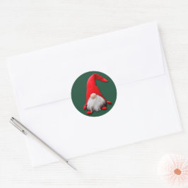 Funny Red Gnome Christmas Runder Aufkleber