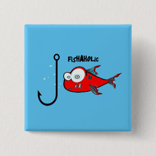 Funny Red Graphic Fishaaty Mens Design Button