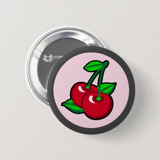 Funny Red Green Black Pink Cherries Frucht Pop Art Button (Vorne & Hinten)