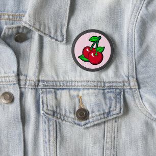 Funny Red Green Black Pink Cherries Frucht Pop Art Button