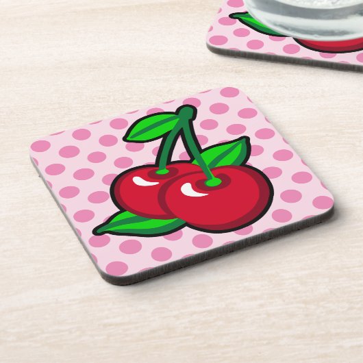 Funny Red Green Black Pink Cherries Frucht Pop Art Getränkeuntersetzer (Linke Seite)