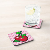 Funny Red Green Black Pink Cherries Frucht Pop Art Getränkeuntersetzer (Rechte Seite)