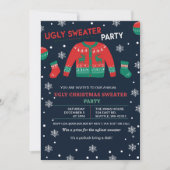 Funny Red Green Ugly Christmas Sweater Party Einladung (Vorderseite)