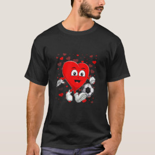 Funny Red Heart Playing Soccer Ball Valentinstag T-Shirt