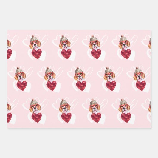 Funny Red Hearts Beagle Dog Lover Valentine's Gesc Geschenkpapier Set (Vorderseite 2)