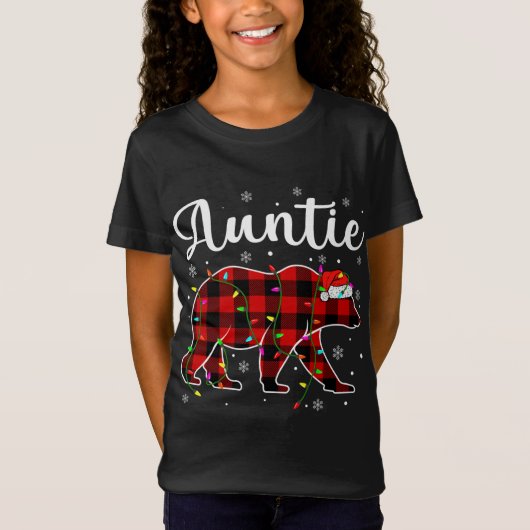 Funny Red Kariert Christmas Lights Auntie Bären Xm T-Shirt (Vorderseite)