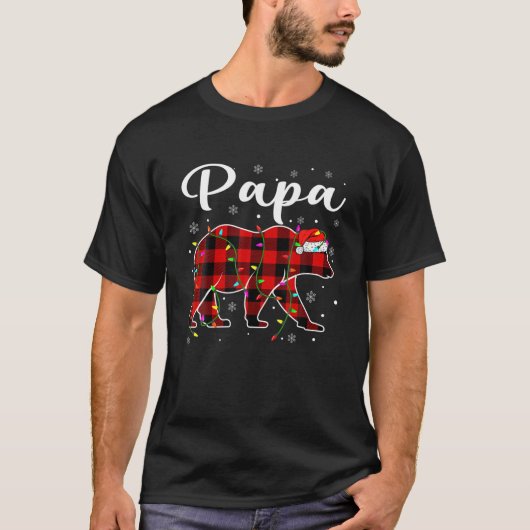 Funny Red Kariert Christmas Lights Papa Bear Xmas T-Shirt (Vorderseite)