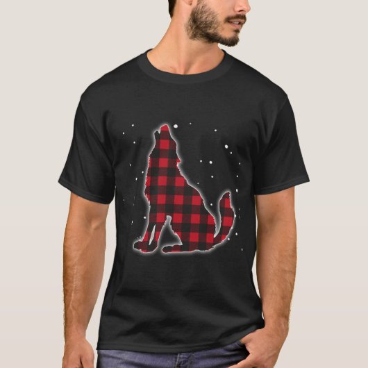 Funny Red Kariert Wolf Howling Matching Buffalo Fa T-Shirt (Vorderseite)