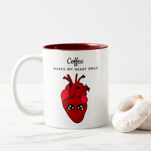 Funny Red Kawaii Herz Zeichnend Valentinstag Zweifarbige Tasse (Mit Donut)