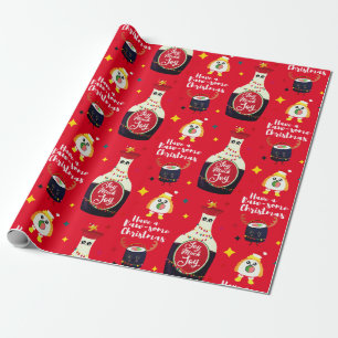 Funny Red Kawaii Sushi Cartoon Frohe Weihnachten Geschenkpapier