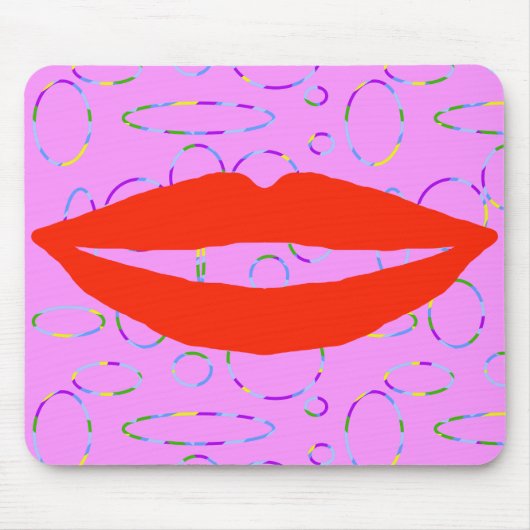Funny Red Lips Circles Loops Mousepad (Vorne)