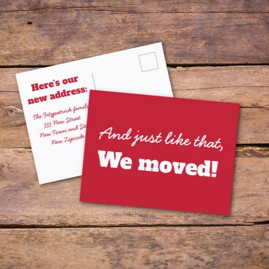Funny Red Minimal Typografy Moving Announcement Postkarte