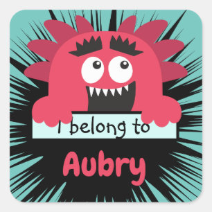 Funny Red Monster School Buddy Personalisiert Quadratischer Aufkleber